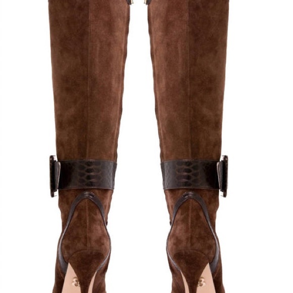 BEAUTIISOLES by Robin Shreiber Brown Bronze high Heeled Suede Boots with Buckle
